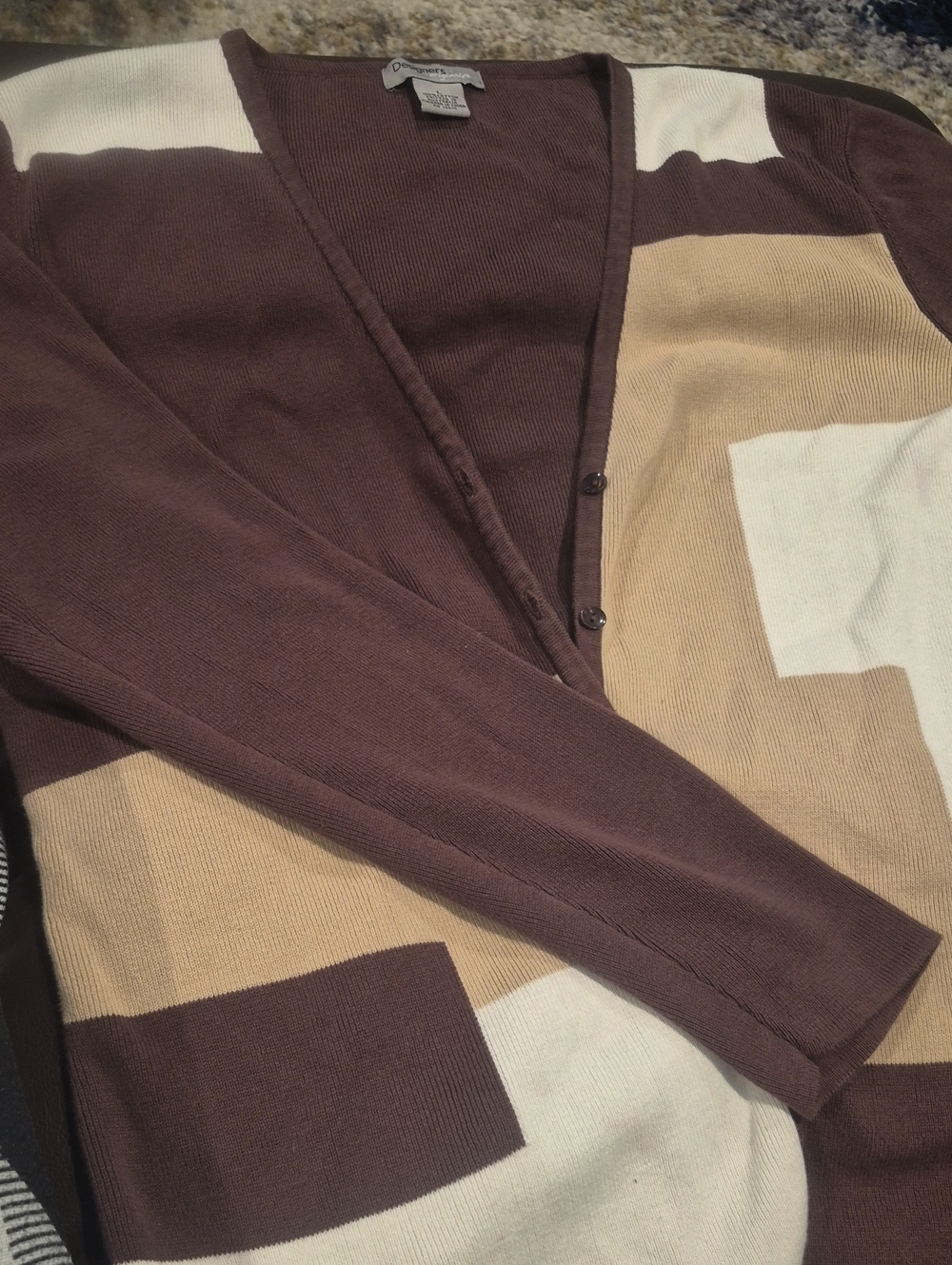 Men's Brown & Cream Colorblock V-Neck Cardigan